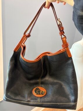 Dooney & Bourke Florentine Leather Large Hobo Black Tan Shoulder Bag Tortoise